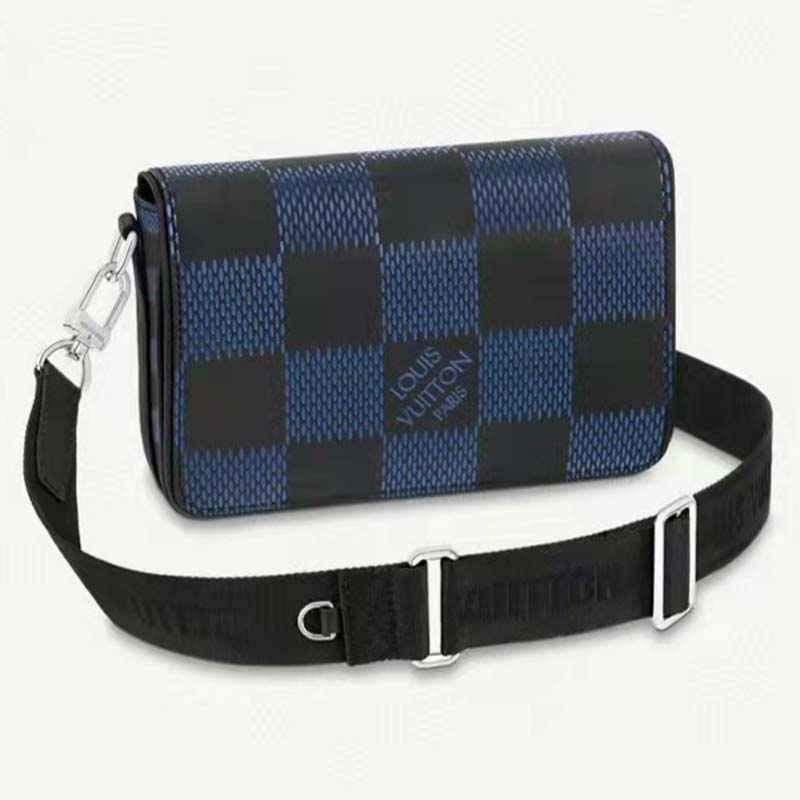 Louis Vuitton LV Unisex Studio Messenger Blue 3D Damier Infini Cowhide Leather Handbag