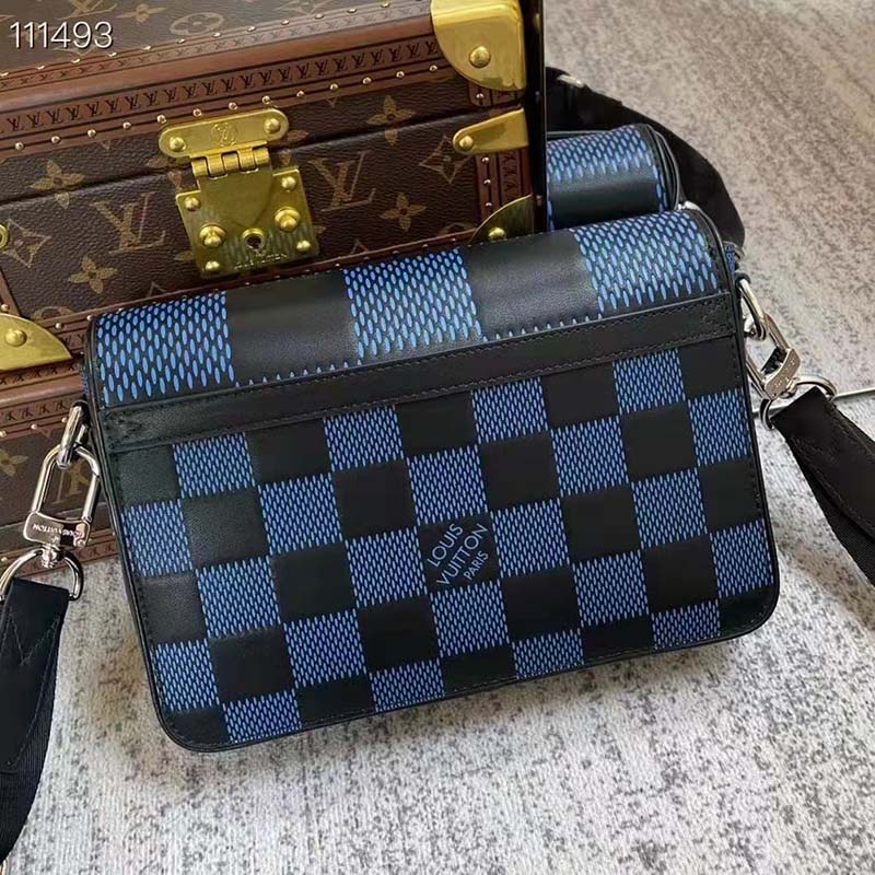 Louis Vuitton LV Unisex Studio Messenger Blue 3D Damier Infini Cowhide Leather Handbag