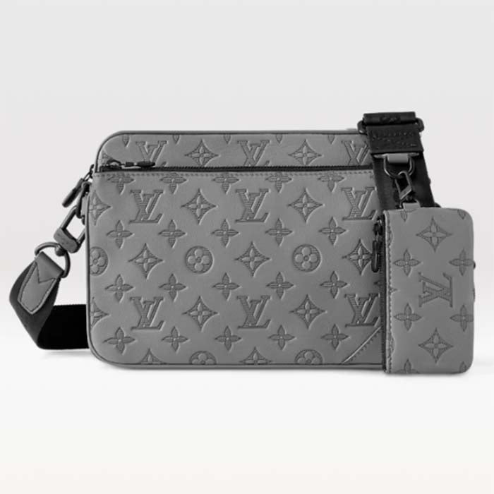 Louis Vuitton LV Unisex Trio Messenger Anthracite Gray Calf Leather Cowhide Handbag