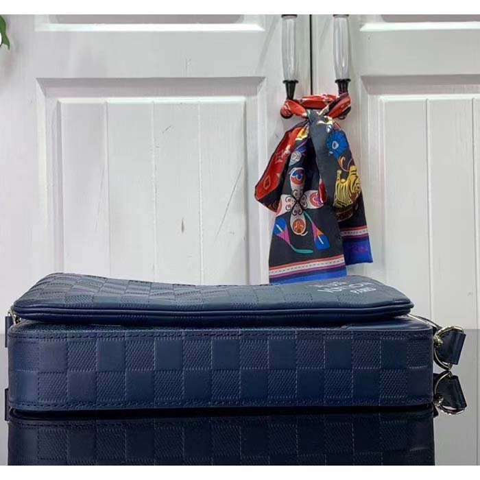 Louis Vuitton LV Unisex Trio Messenger Blue Sapphire Damier Infini Cowhide Leather Handbag