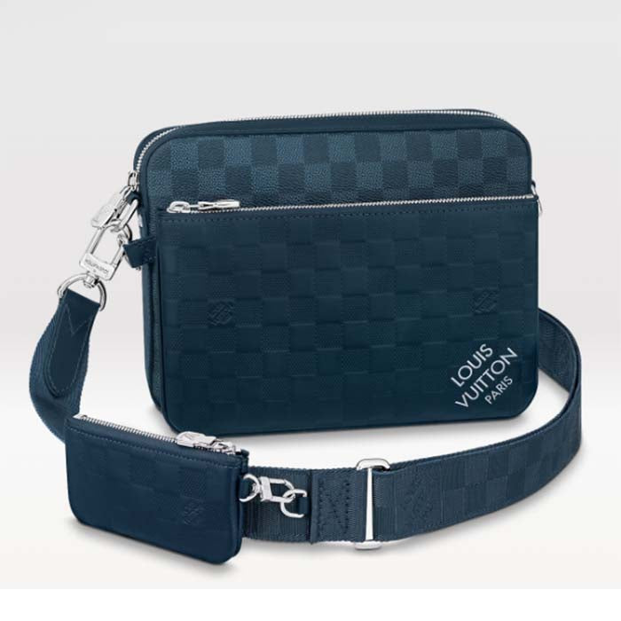 Louis Vuitton LV Unisex Trio Messenger Blue Sapphire Damier Infini Cowhide Leather Handbag