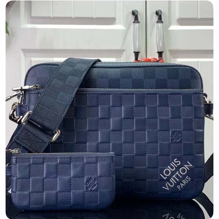 Louis Vuitton LV Unisex Trio Messenger Blue Sapphire Damier Infini Cowhide Leather Handbag