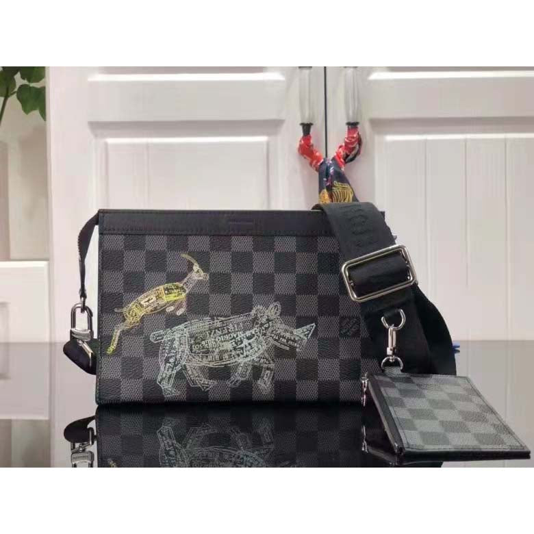 Louis Vuitton LV Unisex Trio Messenger Damier Graphite Coated Canvas Cowhide Leather Handbag