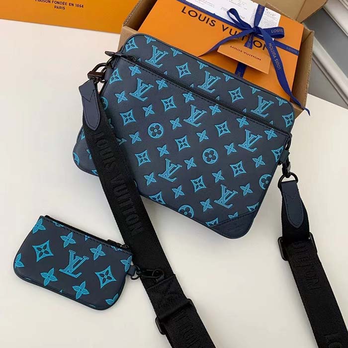 Louis Vuitton LV Unisex Trio Messenger Navy River Blue Calf Leather Textile Lining Handbag