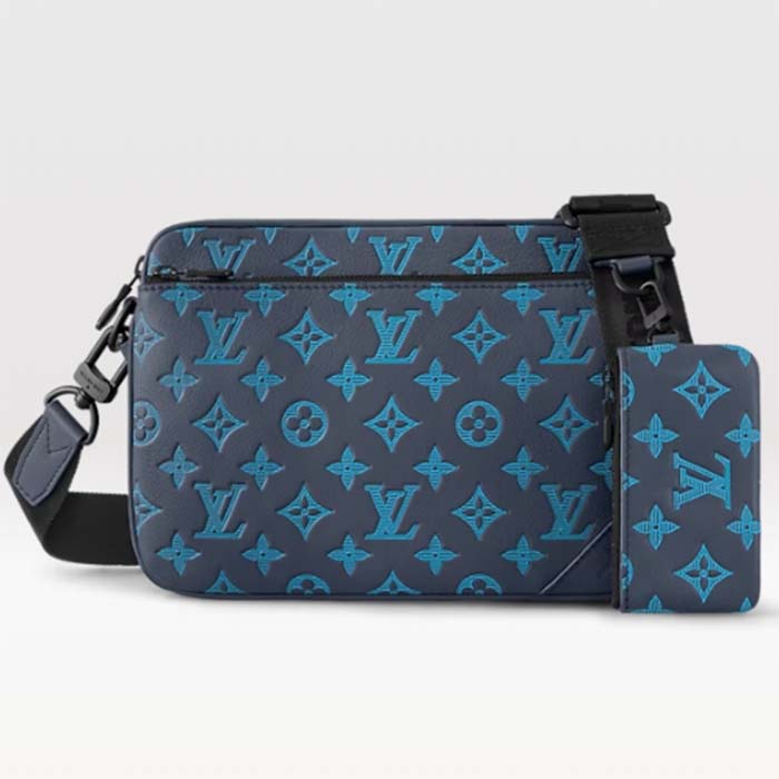 Louis Vuitton LV Unisex Trio Messenger Navy River Blue Calf Leather Textile Lining Handbag
