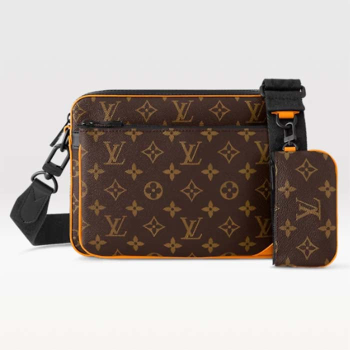 Louis Vuitton LV Unisex Trio Messenger Radiant Sun Monogram Macassar Coated Canvas Handbag