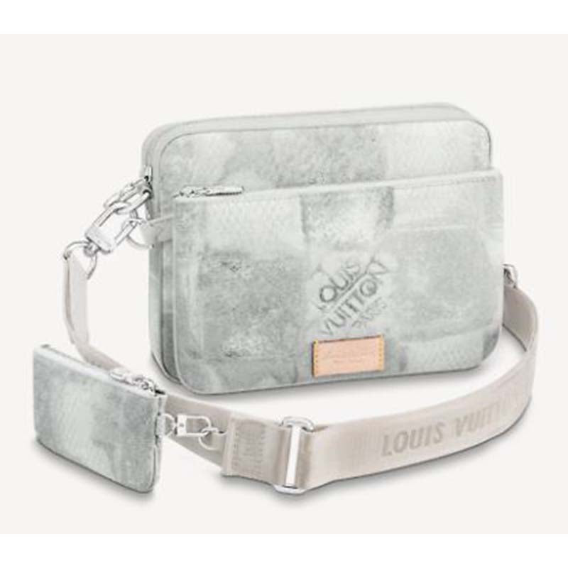 Louis Vuitton LV Unisex Trio Messenger Stone Gray Damier Salt Canvas Cowhide Leather Handbag