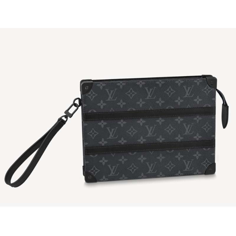 Louis Vuitton LV Unisex Trunk Pouch Black Monogram Eclipse Canvas Leather Clutch