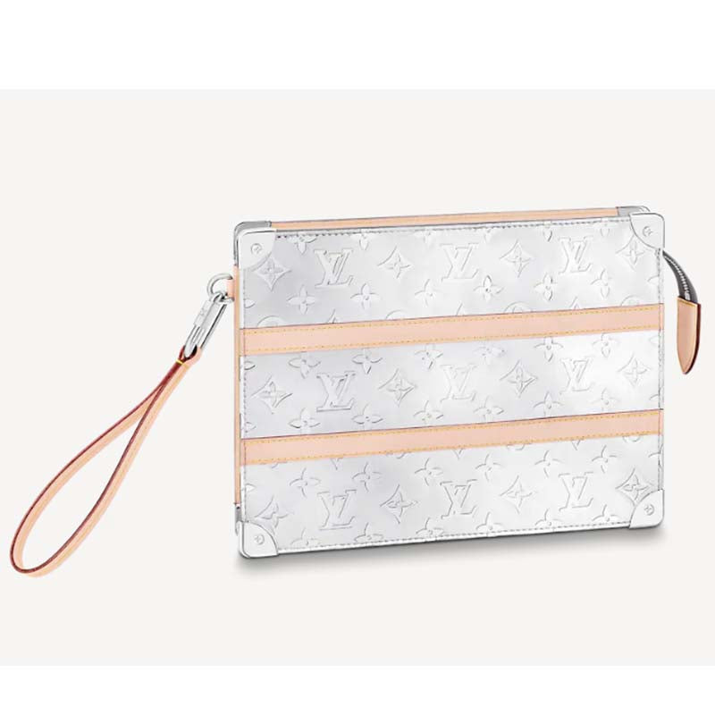 Louis Vuitton LV Unisex Trunk Pouch Silver Monogram Mirror Coated Canvas Clutch