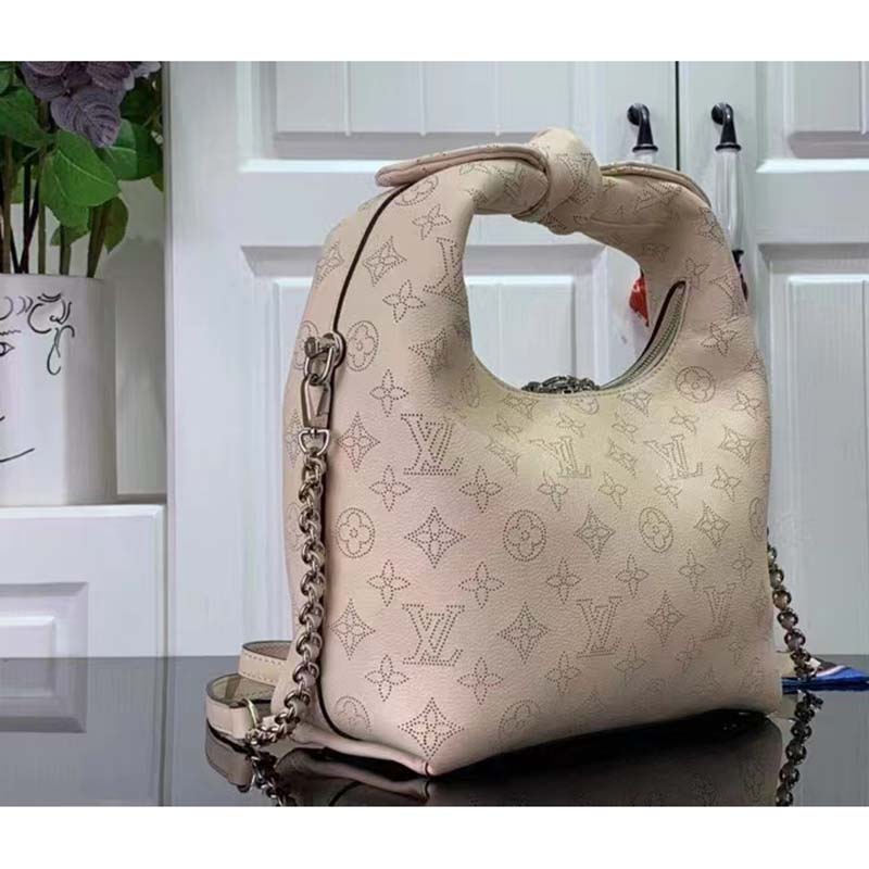 Louis Vuitton LV Women Why Knot PM Handbag Cream Beige Perforated Mahina Calf Leather