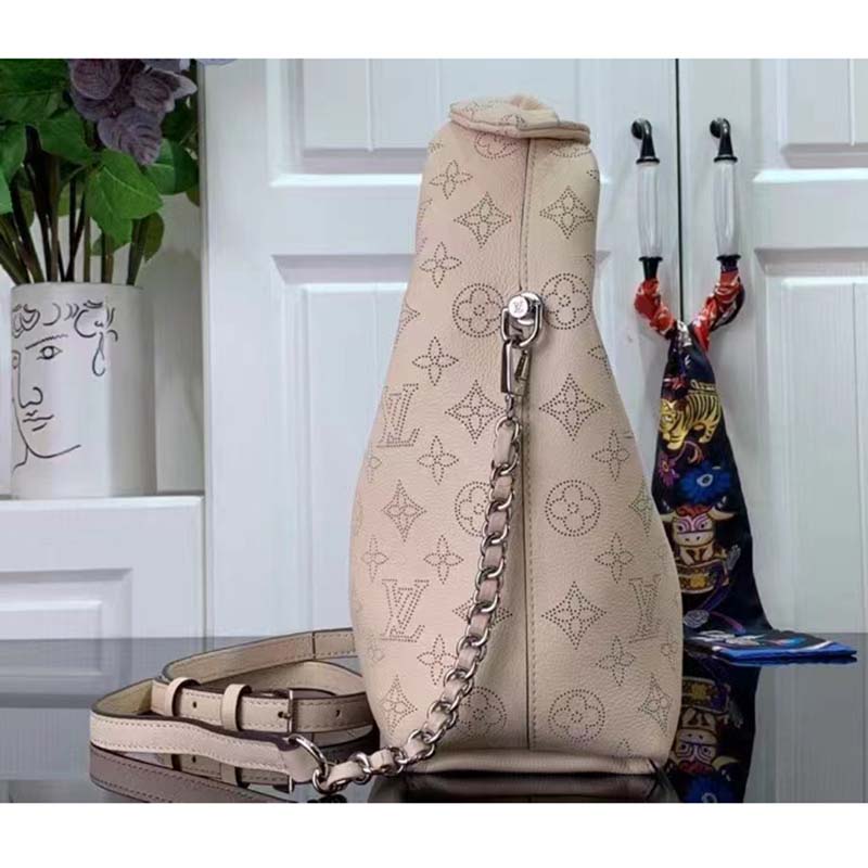 Louis Vuitton LV Women Why Knot PM Handbag Cream Beige Perforated Mahina Calf Leather