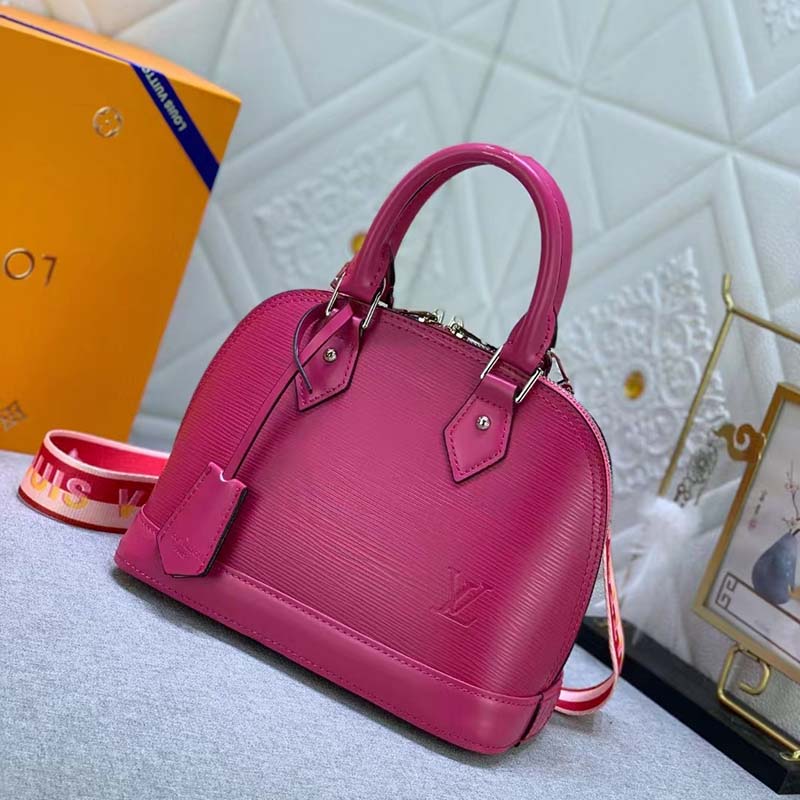Louis Vuitton LV Women Alma BB Handbag Guimauve Purple Epi Grained Cowhide Leather
