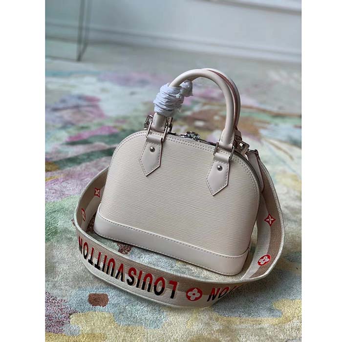 Louis Vuitton LV Women Alma BB Handbag Quartz White Epi Grained Cowhide Leather
