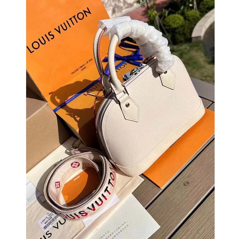 Louis Vuitton LV Women Alma BB Handbag White Epi Grained Cowhide Leather