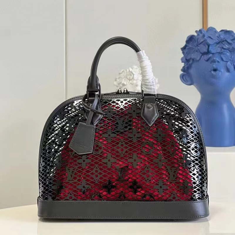 Louis Vuitton LV Women Alma PM Handbag Black Patent Calfskin Cowhide Leather