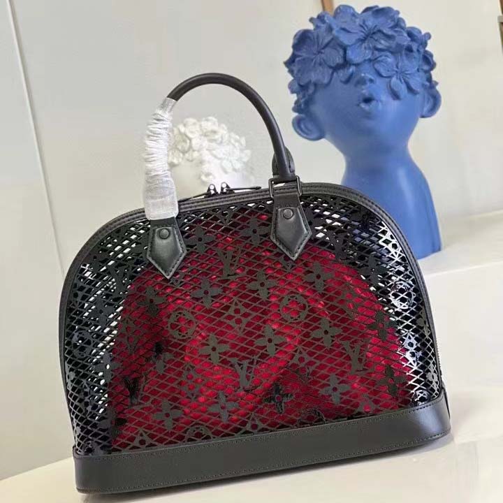 Louis Vuitton LV Women Alma PM Handbag Black Patent Calfskin Cowhide Leather