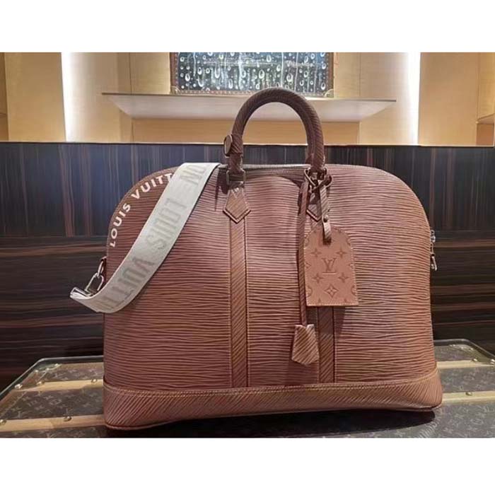 Louis Vuitton LV Unisex Alma Travel GM Cognac Calf Leather Double Zip Closure Handbag
