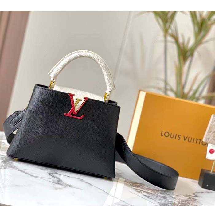 Louis Vuitton LV Women Capucines BB Black Greige Doux Scarlet Taurillon Leather Handbag