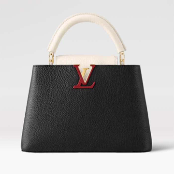 Louis Vuitton LV Women Capucines BB Black Greige Doux Scarlet Taurillon Leather Handbag