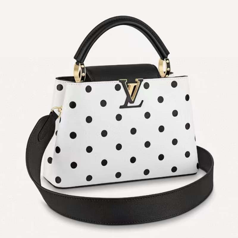 Louis Vuitton LV Women Capucines BB Black White Calfskin Cowhide Leather Handbag