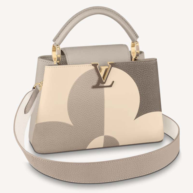 Louis Vuitton LV Women Capucines BB Gray Crème Taurillon Cowhide Leather Handbag