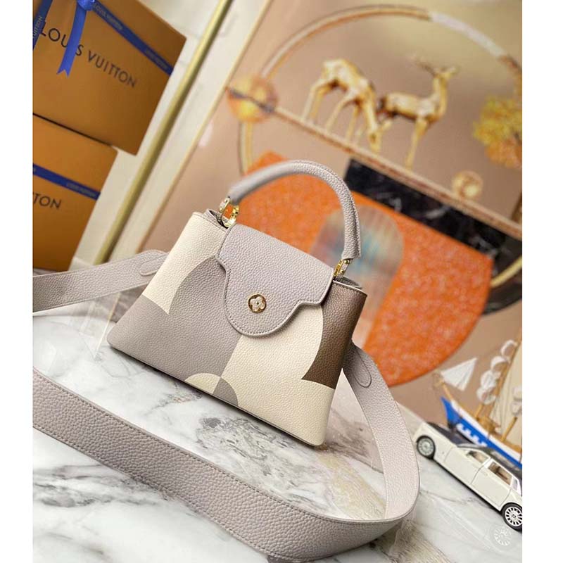 Louis Vuitton LV Women Capucines BB Gray Crème Taurillon Cowhide Leather Handbag