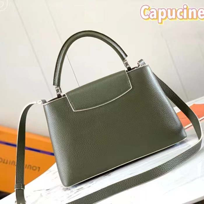 Louis Vuitton LV Women Capucines BB Handbag Kaki Dark Green Taurillon Cowhide Leather