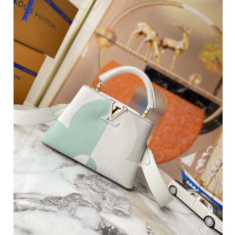 Louis Vuitton LV Women Capucines BB Jade White Taurillon Cowhide Leather Handbag