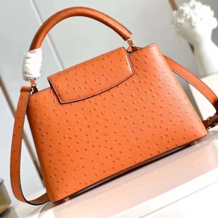 Louis Vuitton LV Women Capucines BB Orange Menthe Mint Ostrich Leather Monogram Flower Handbag