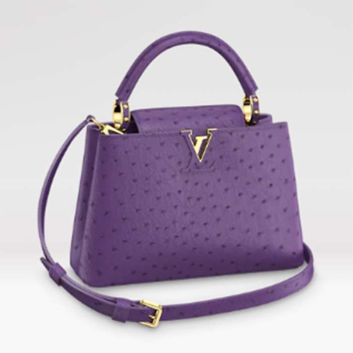 Louis Vuitton LV Women Capucines BB Purple Menthe Mint Ostrich Leather Monogram Flower Handbag