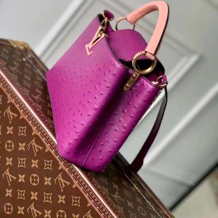Louis Vuitton LV Women Capucines BB Purple Menthe Mint Ostrich Leather Monogram Flower Handbag