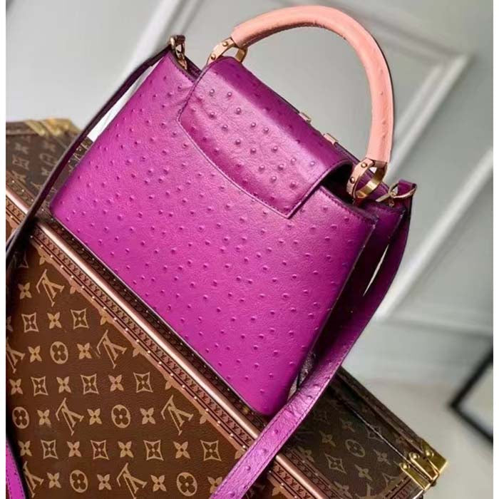 Louis Vuitton LV Women Capucines BB Purple Menthe Mint Ostrich Leather Monogram Flower Handbag
