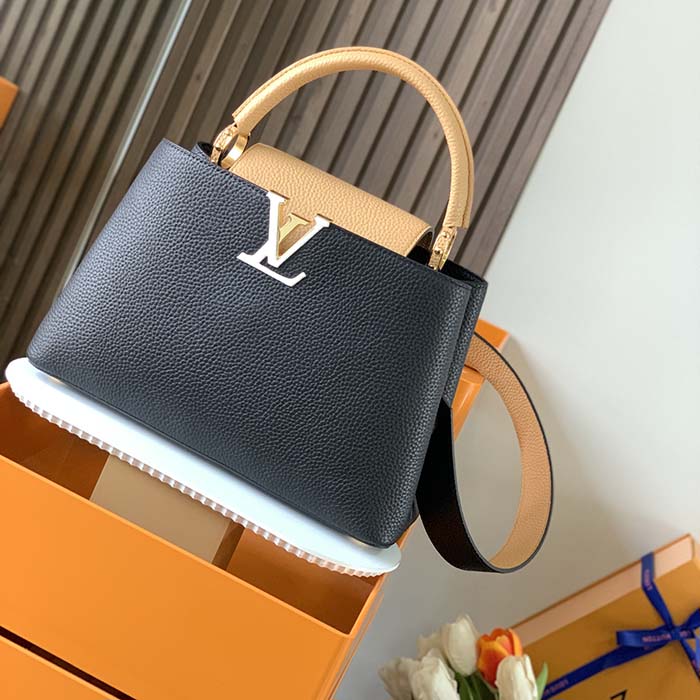 Louis Vuitton LV Women Capucines MM Handbag Black Beige Red Taurillon Leather
