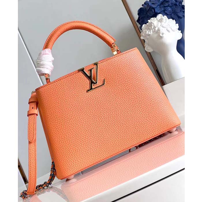 Louis Vuitton LV Women Capucines Mini Abricot Taurillon Leather Cowhide Handbag