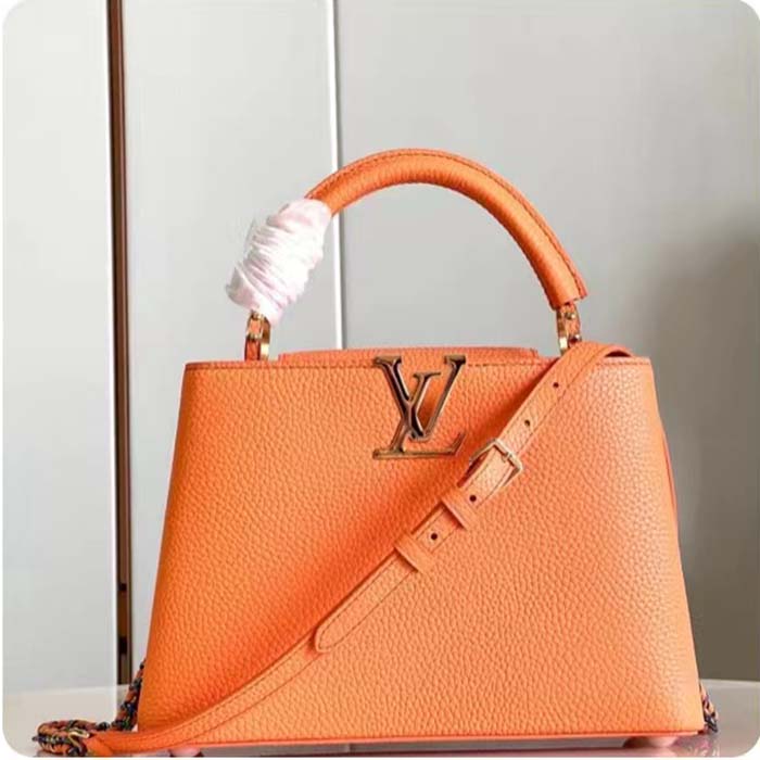 Louis Vuitton LV Women Capucines Mini Abricot Taurillon Leather Cowhide Handbag