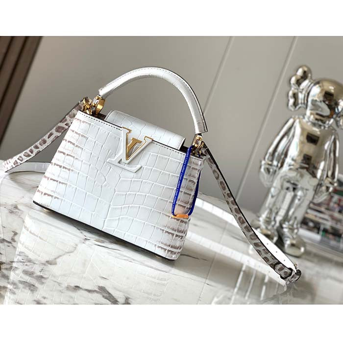 Louis Vuitton LV Women Capucines Mini Handbag Beige Brown Brilliant Crocodilien Leather