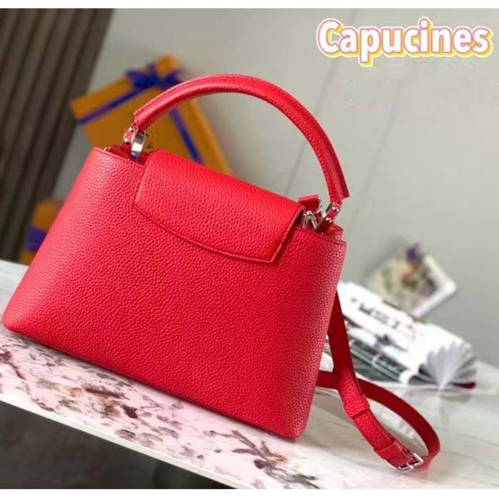 Louis Vuitton LV Women Capucines Mini Handbag Scarlet Red Taurillon Cowhide Leather
