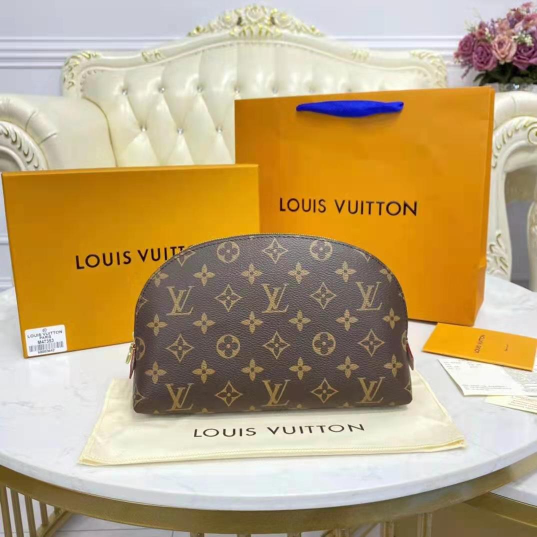 Louis Vuitton LV Women Cosmetic Pouch GM Coated Canvas Cowhide Leather Clutch