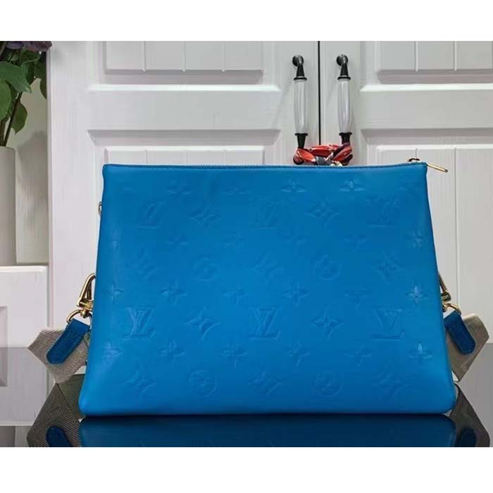 Louis Vuitton LV Women Coussin MM Handbag Blue Lambskin Zip Closure
