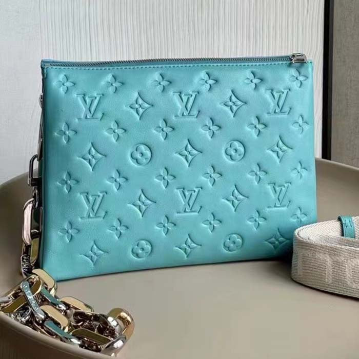 Louis Vuitton LV Women Coussin PM Handbag Azure Blue Lambskin Calfskin Cowhide Leather