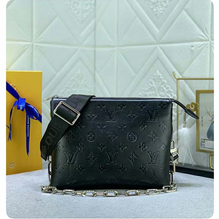 Louis Vuitton LV Women Coussin PM Handbag Black Lambskin Cowhide Leather