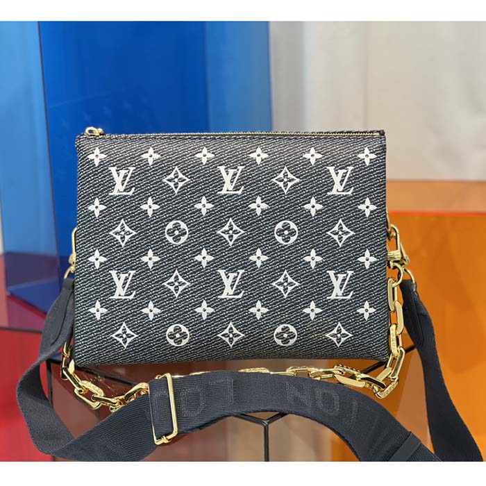 Louis Vuitton LV Women Coussin PM Handbag Blue Lambskin Cowhide Leather Zip Closure