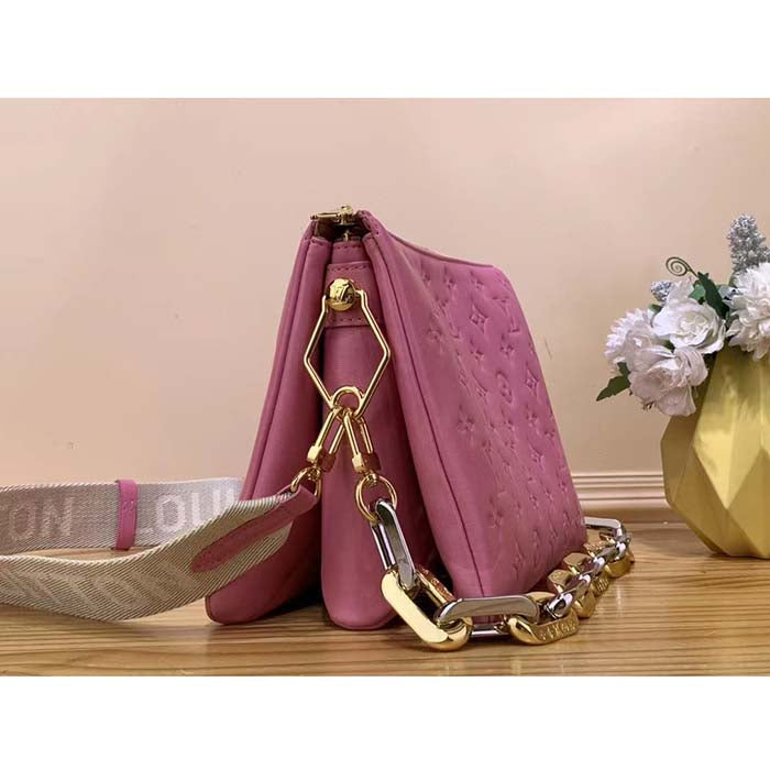 Louis Vuitton LV Women Coussin PM Handbag Rose Bonbon Pink Lambskin Zip Closure