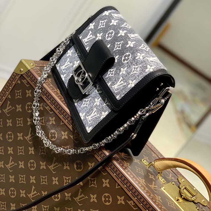 Louis Vuitton LV Women Dauphine MM Handbag Gray Textile Jacquard