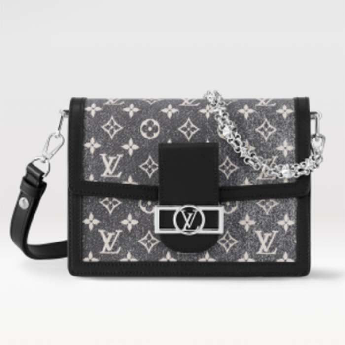 Louis Vuitton LV Women Dauphine MM Handbag Gray Textile Jacquard