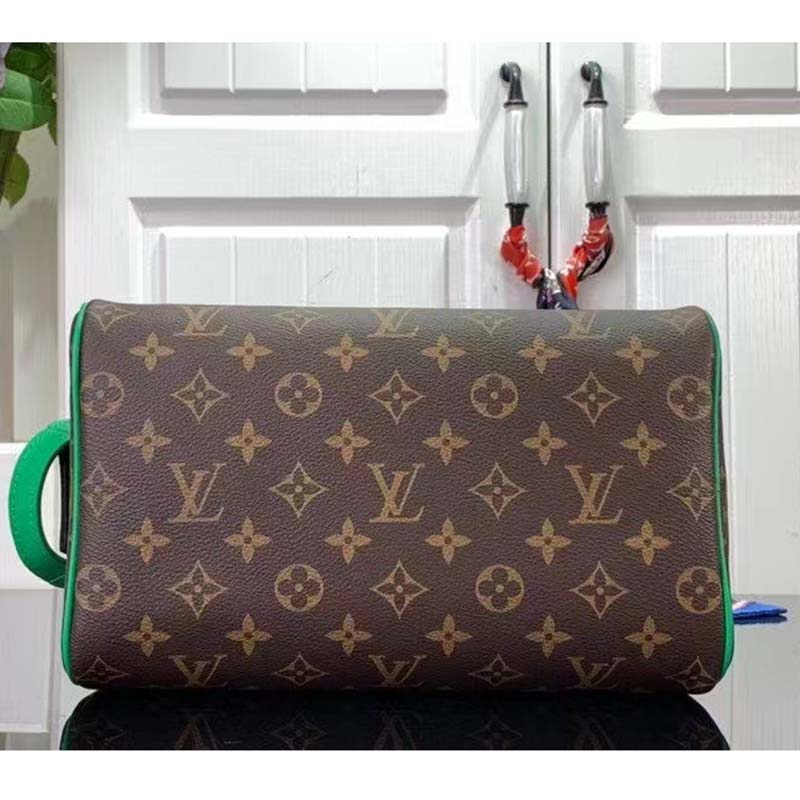 Louis Vuitton LV Unisex Dopp Kit Toilet Pouch Monogram Macassar Coated Canvas Clutch
