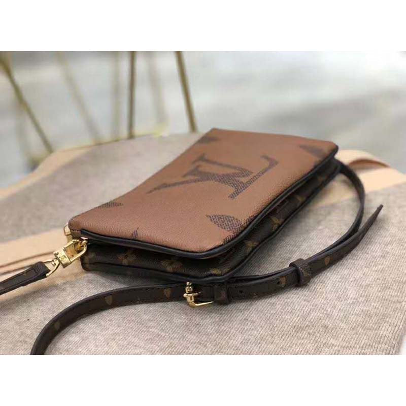 Louis Vuitton LV Women Double Zip Pochette Monogram Giant Reverse Canvas Clutch