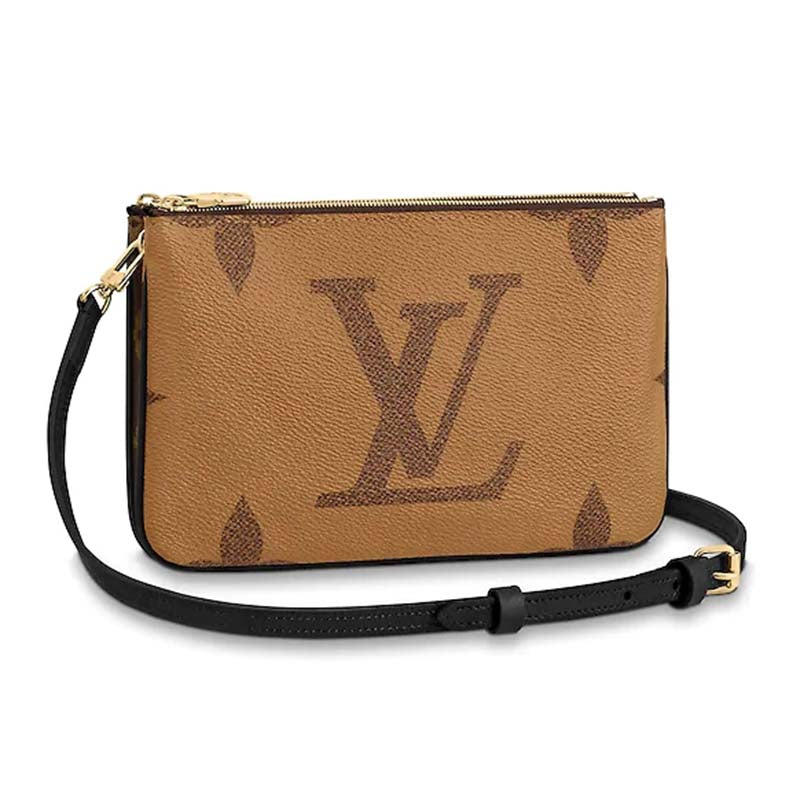 Louis Vuitton LV Women Double Zip Pochette Monogram Giant Reverse Canvas Clutch