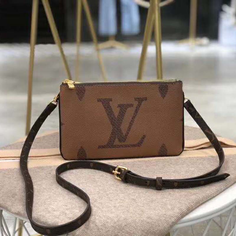 Louis Vuitton LV Women Double Zip Pochette Monogram Giant Reverse Canvas Clutch