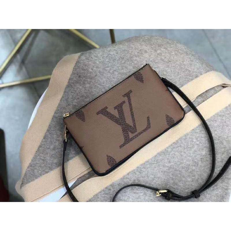 Louis Vuitton LV Women Double Zip Pochette Monogram Giant Reverse Canvas Clutch